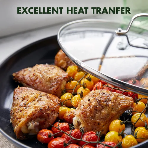 Vista 3 de GreenPan Chatham Black Prime Midnight Hard Anodized Healthy Ceramic Antiadherente, sartén de 12 pulgadas con tapa y Chatham Black Prime Midnight