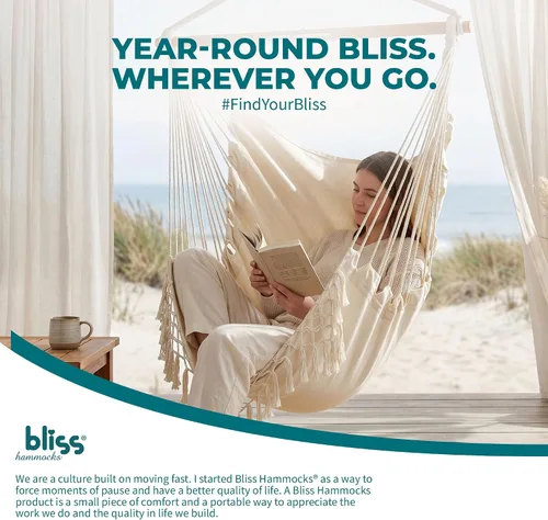 Vista 7 de Bliss Hammocks BHC-412FR - Silla hamaca con flecos de cuerda de isla de 40 pulgadas con herrrajes para colgar y barra separadora, para usar al aire