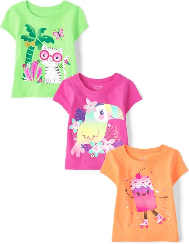 Vista 11 de The Children's Place Camisetas estampadas de manga corta para bebés y niñas pequeñas, con diseño de unicornios y mariposas, a la moda, paquete de 3