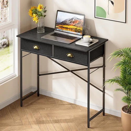 Vista 8 de DAOUTIME - Escritorio negro para escribir para dormitorio de niños, escritorio pequeño de 31.5 pulgadas para computadora para espacios pequeños