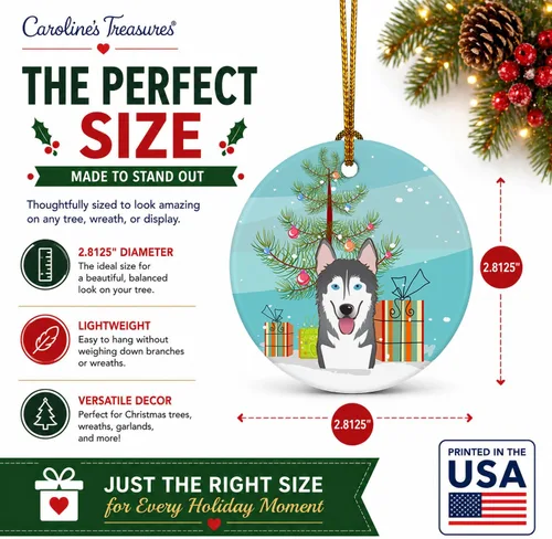 Vista 4 de Caroline's Treasures Adorno de cerámica para árbol de Navidad y Alaskan Malamute para colgar en el árbol de Navidad, para el hogar, Navidad