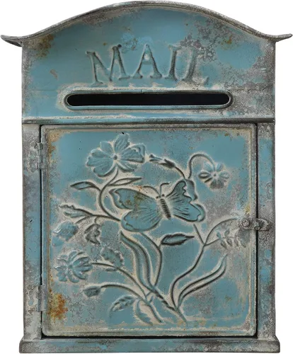 Vista 5 de Creative Co-Op Caja de correo de lata en relieve azul envejecido