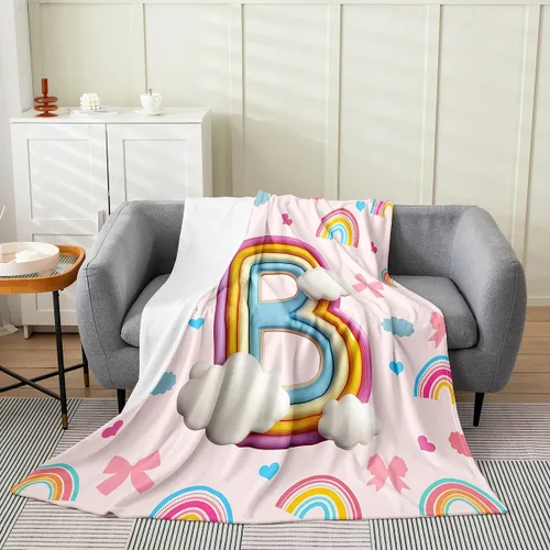 Vista 31 de Erosebridal Rainbow English Alphabet Fleece Throw Blanket 40"x50" - Ultra-Soft for Couch Sofa Bed,Cartoon Letters Flannel Blanket,Love Hearts Fuzzy