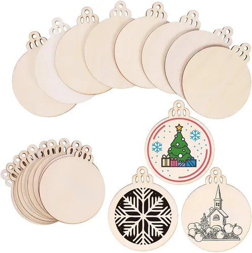 Vista 3 de Max Fun - Adornos navideños de madera, sin terminar, con orificios para enhebrar, para manualidades, centros de mesa, decoración de día festivo