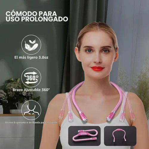 Vista 5 de LUXJET Luz de lectura de cuello y luz de libro para leer en la cama, manos libres, 3 colores y 6 niveles de brillo, brazos flexibles de 360° Rosa
