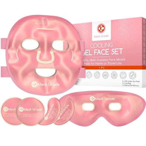 Vista 10 de Medi Grade Máscara facial de hielo refrescante y máscara de ojos refrescante para ojos hinchados y alivio de la migraña. Paquete de hielo facial