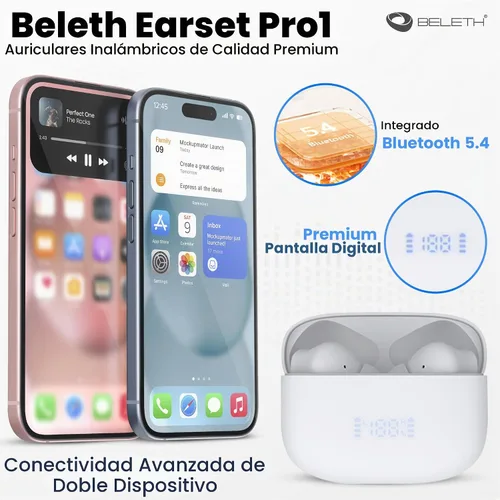 Vista 4 de Beleth Earset Pro1 Auriculares inalámbricos Bluetooth 5.4, conectividad dual, tiempo de reproducción de 50 horas, cancelación de ruido ENC/ANC