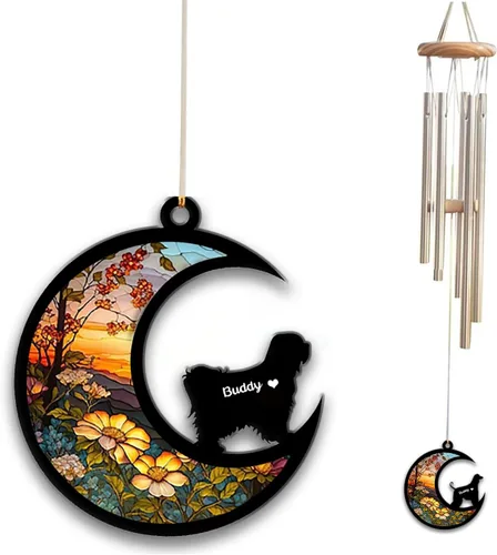 Vista 19 de Carillón de viento con atrapa el sol afghan Hound, campanilla de viento conmemorativa de girasol personalizada para perro, regalo de pérdida