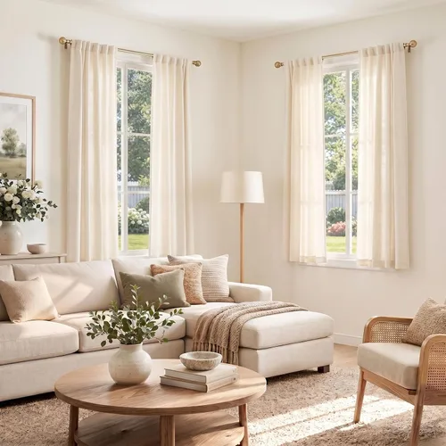 Vista 7 de Jinchan Cortinas de aspecto yute de 63 pulgadas de largo, cortinas texturizadas para sala de estar, cortinas filtradoras de luz de estilo rústico