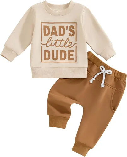 Vista 8 de Conjunto de 2 piezas de sudadera con estampado de letras y cuello redondo para bebé niño