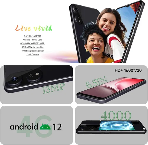Vista 2 de Teléfonos Android desbloqueados para T-Mobile, teléfono Android 12 (2025), 6+16GB/256GB TF Octa Core, teléfonos desbloqueados con doble SIM