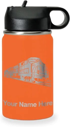 Vista 58 de LaserGram Botella de agua personalizada, tren de carga, acero inoxidable de doble pared aislada al vacío con popote superior, regalo grabado