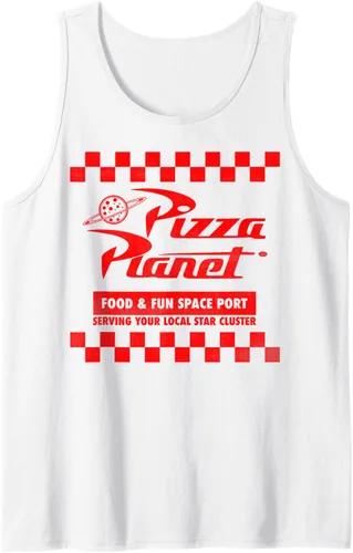Vista 5 de Disney Pixar Toy Story Pizza Planet - Camiseta sin mangas con logotipo a cuadros, Azul / Patchwork, S Azul Marino