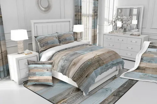 Vista 5 de Erosebridal Funda de edredón de madera con puerta de granero, juegos de ropa de cama estilo occidental, tamaño Queen, funda de edredón rústica