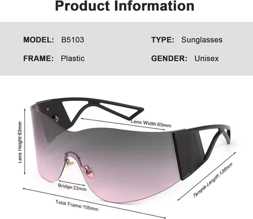 Vista 5 de Karsaer Vision - Gafas de sol futuristas de gran tamaño para mujeres y hombres, a la moda, sin montura Y2k, gafas de sol envolventes
