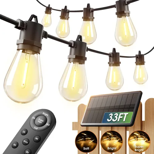 Vista 13 de addlon Cadena de luces solares de 54 pies (48+6) para exteriores, impermeables con carga USB y control remoto - Luces de patio con energía solar