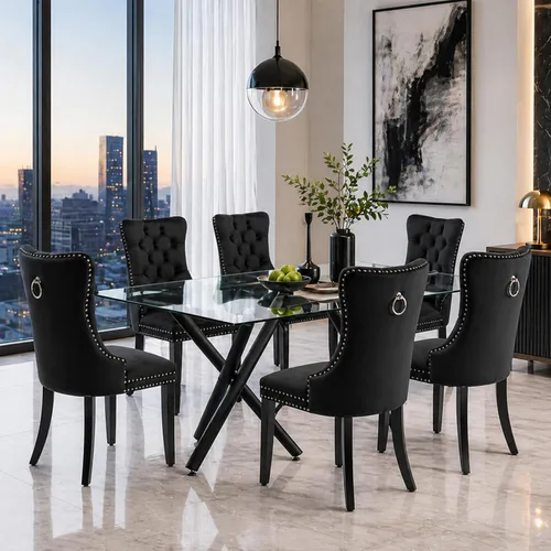 Vista 3 de Ebullient - Mesa de comedor de cristal de 71 pulgadas, moderna mesa rectangular de cocina para 8, mesa de vidrio transparente y patas de metal