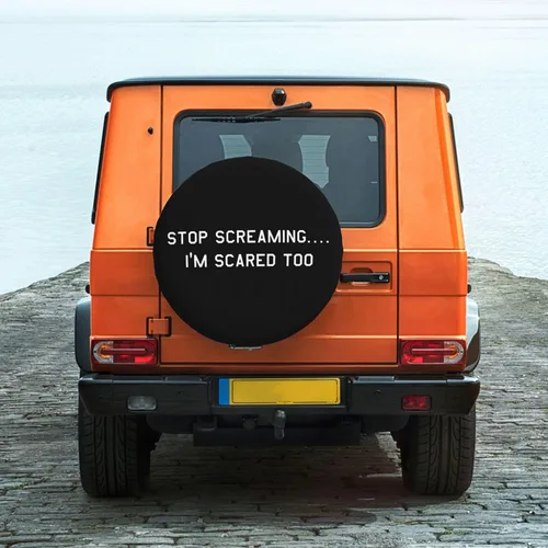 Vista 8 de Stop Screaming I'm Scared Too - Fundas para ruedas impermeables universales para neumáticos de repuesto para remolque, SUV, RV, automóvil, camión