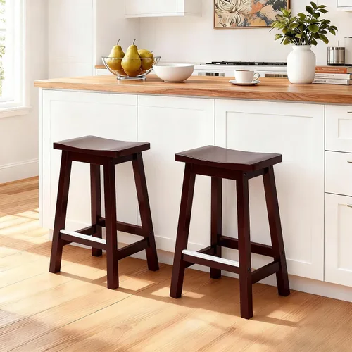 Vista 2 de PayLessHere Taburetes de bar de madera de 24 pulgadas Marrón Juego