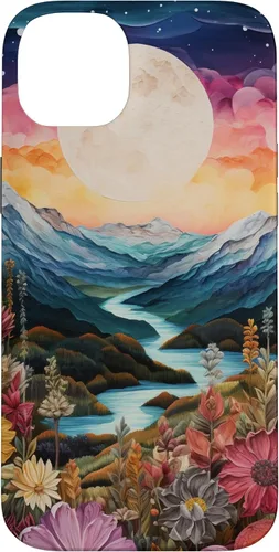 Vista 15 de Boho Chic Floral Moon Mountain Landscape Cute Pastel Design Case for iPhone 17