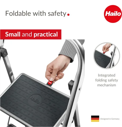 Vista 4 de Hailo K60 StandardLine Escalón plegable de aluminio Tres escalones grandes con alfombrillas antideslizantes Mecanismo de seguridad plegable