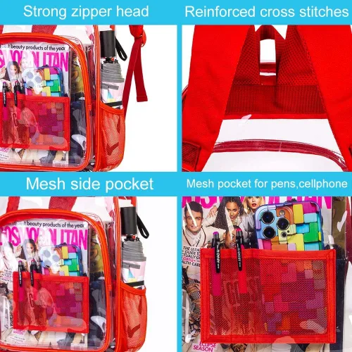 Vista 5 de AGSDON Mochila transparente, resistente bolsa transparente para libros, mochilas de PVC transparente para mujeres y hombres