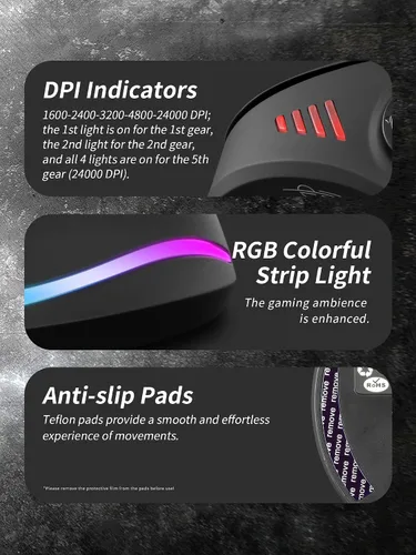Vista 9 de TKMARS Ratón vertical ergonómico inalámbrico para juegos con joystick, Bluetooth y 2.4G, 12 botones programables, 24000 DPI ajustable, mouse RGB
