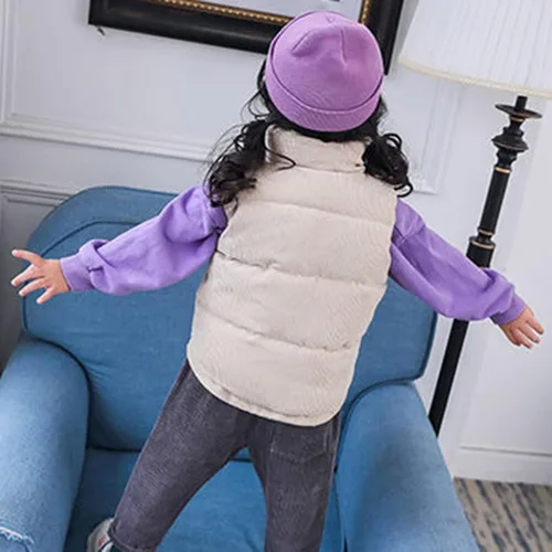Vista 3 de Chaleco de forro polar mullido sin mangas para niños y niñas, abrigo con bolsillos para el pulgar