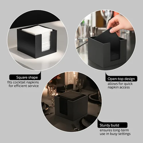 Vista 3 de Restaurantware Servilletero de cóctel de 5.5 x 4 pulgadas, 1 servilletero cuadrado plano – para bares, mesas de cocina o encimeras, resistente Negro