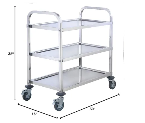 Vista 2 de Carro de Acero Inoxidable de 3 Niveles - 30" x 16" x 32