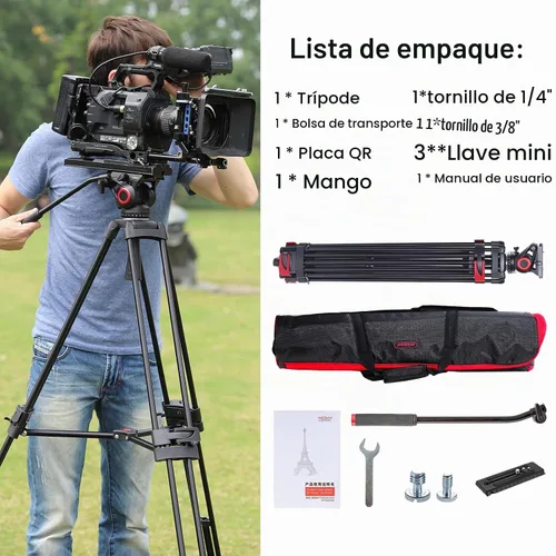 Vista 7 de Miliboo MTT602II-AL - Trípode de cámara alta de 76.4 pulgadas con cabezal fluido de aluminio Carga 22 libras, cuenco de 2.953 in, altura plegada