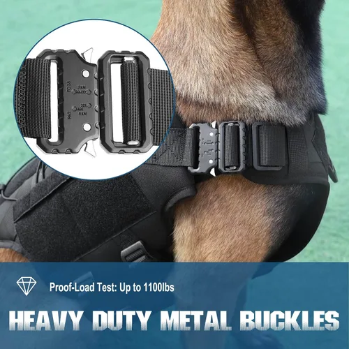 Vista 4 de PETNANNY - Chaleco táctico para perro de servicio - Arnés de apoyo emocional sin tirones con parches de gancho y bucle y sistema Molle para Negro