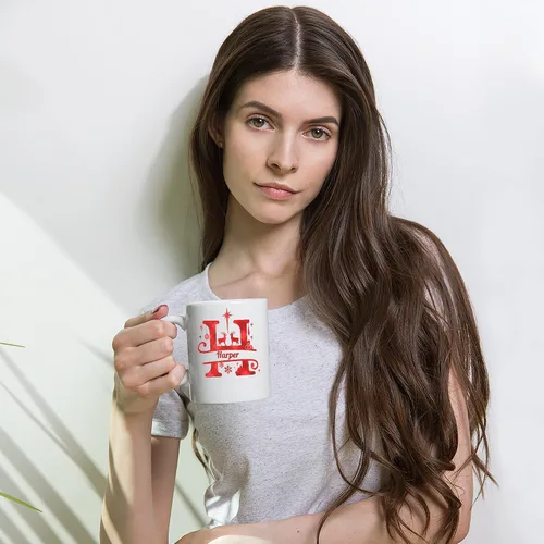 Vista 6 de Taza de café con inicial de Navidad con nombre, taza personalizada para mujeres para hombres, regalos con monograma, tazas de café con nombre