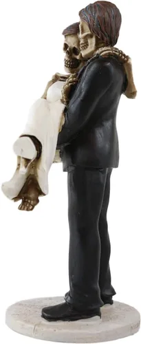 Vista 3 de Ebros Love Never Dies Romántico Esqueleto Nupcial Pareja Marido Llevando Esposa Noche de Boda Figura Día de los Muertos Gótico Novia y Novio