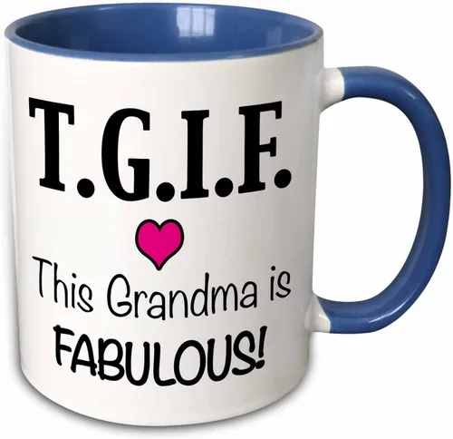 Vista 10 de 3dRose TGIF This Grandma is Fabulous, Pink 11oz Two-Tone Green Mug