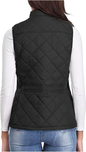 Vista 5 de Chaleco acolchado para mujer, con cuello alto, ligero, con cremallera, sin mangas, chaquetas de plumón de invierno, chalecos cálidos, ropa de abrigo