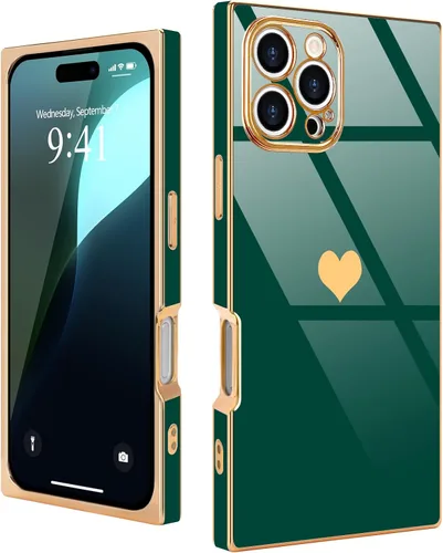 Vista 43 de Compatible con iPhone 12 Funda Rectangular Bonita Chapado Dorado Lujo Corazón de Amor Funda de Teléfono para Mujeres Niñas A Prueba de Golpes