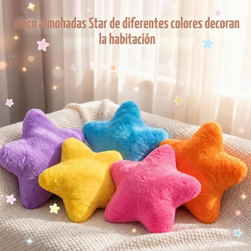 Vista 4 de Soaoo 5 almohadas esponjosas con forma de estrella para niños, decoración estética, suave y preparada, lindo cojín para sofá, sala de estar Amarillo