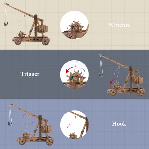 Vista 2 de Toystub - Rompecabezas de madera en 3D para bricolaje para adultos, kit de construcción de modelo de catapulta de trebuchet, kit de ingeniería