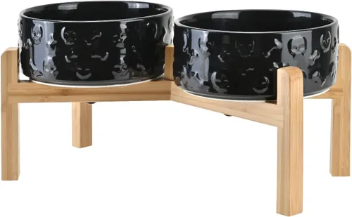 Vista 53 de SPUNKYJUNKY Cuencos elevados de cerámica para perros, 5.1 pulgadas, para comida de perros y gatos, cuencos elevados con soporte de bambú Verde oscuro