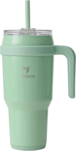 Vista 20 de REDUCE Vaso de acero inoxidable de 24 onzas con asa, con aislamiento al vacío de doble pared, tapa a prueba de sudor y popote reutilizable, mantiene
