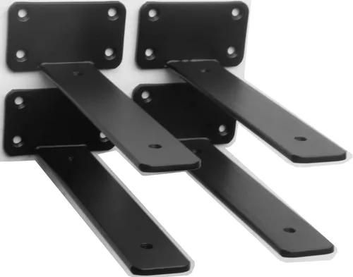 Vista 24 de Paquete de 2 - Soportes de estante en L ocultos negros de 4 pulgadas (1/5 pulgada de grosor) Soportes de estante flotante de hierro Soportes