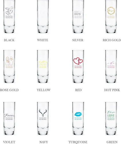 Vista 5 de WEDDINGSTAR Vaso de chupito personalizado de 2.5 oz de alto, impresión personalizable a todo color, 1 paquete (muestra)