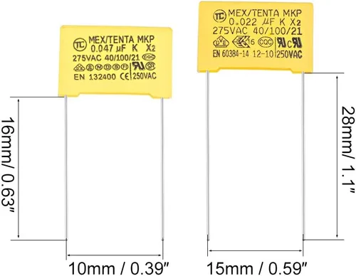 Vista 2 de uxcell Kit surtido de condensadores de seguridad de polipropileno DIP 275VAC X2 MKP 4 Modelo - 0.022uF 0.047uF 0.394 in 0.591 in Paso de pasador 20