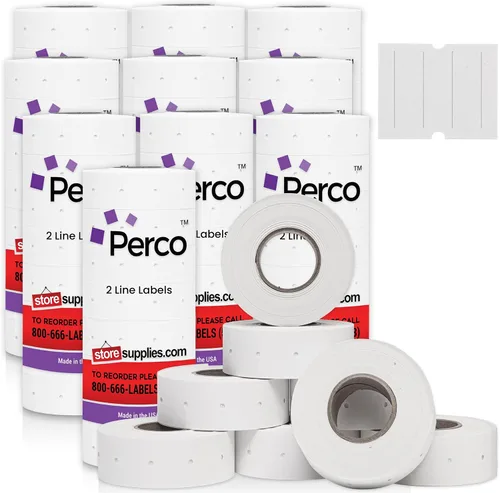 Vista 26 de Perco Etiquetas azules de 2 líneas, 6,000 etiquetas de precio en blanco y fecha para pistolas Perco de 2 líneas de precio y fecha, 8 rollos, 1