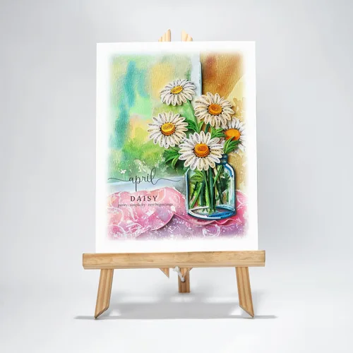 Vista 3 de Tarjeta de margarita de cumpleaños de abril, 5 x 7 pulgadas, patrón floral, tarjeta con sobre
