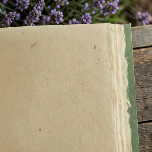 Vista 2 de Nepali Keeper Journal with Handmade Lokta Paper, 5x7 Inch, Sage Kathmandu Valley Co. natural tree-free paper, blank notebook, vintage sketchbook