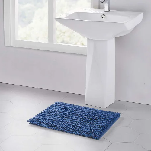 Vista 2 de Walensee Alfombra de baño antideslizante (32x20, azul oscuro) absorbente de agua, súper suave, felpilla peluda, lavable a máquina, se seca