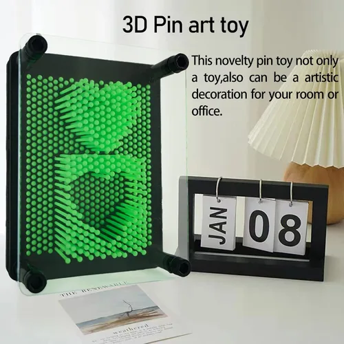 Vista 6 de Juguete sensorial 3D Pin Art Tamaño 5x3.7 pulgadas Agujas Pin Impresión Juguete Intelectual Divertido Rainbow Juguetes, Verde