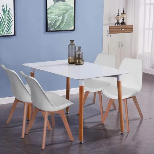 Vista 4 de Homy Casa Juego de sillas de comedor modernas de mediados de siglo, sillas de cocina con cojín de piel sintética suave y patas de madera, sillas